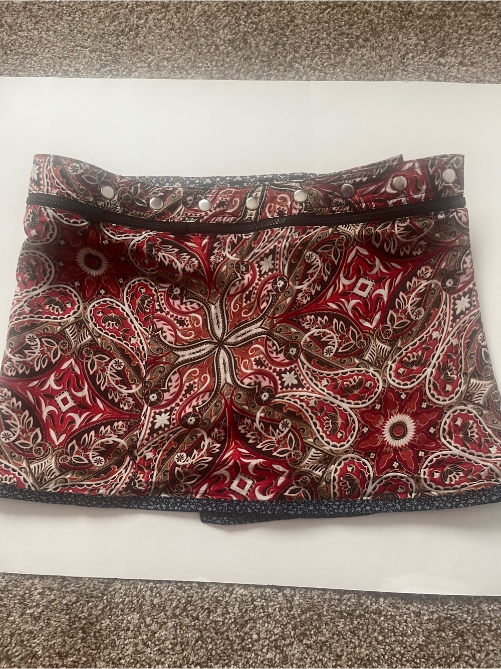 Reversible Wrap Red Paisley /Blue Pattern Mini Skirt